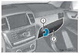 ■ To open: pull handle 1 and open glove box