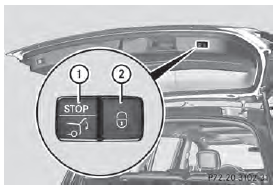 Closing and locking button (example: vehicle with