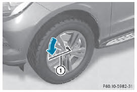■ Using lug wrench 1, loosen the bolts on