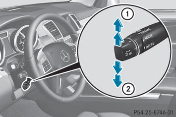  Press the cruise control lever up 2 for a