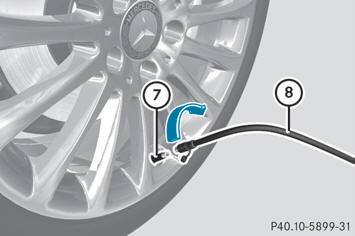  Remove the cap from valve 7 on the