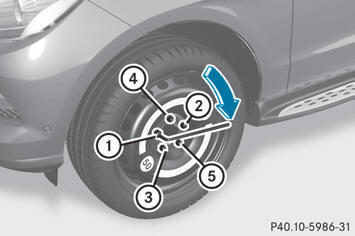 – Tighten the wheel bolts evenly in a